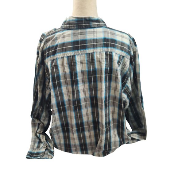 Wrangler Mens 2XL Long Sleeve Plaid Button-Up Shirt Blue Black - Picture 2 of 10